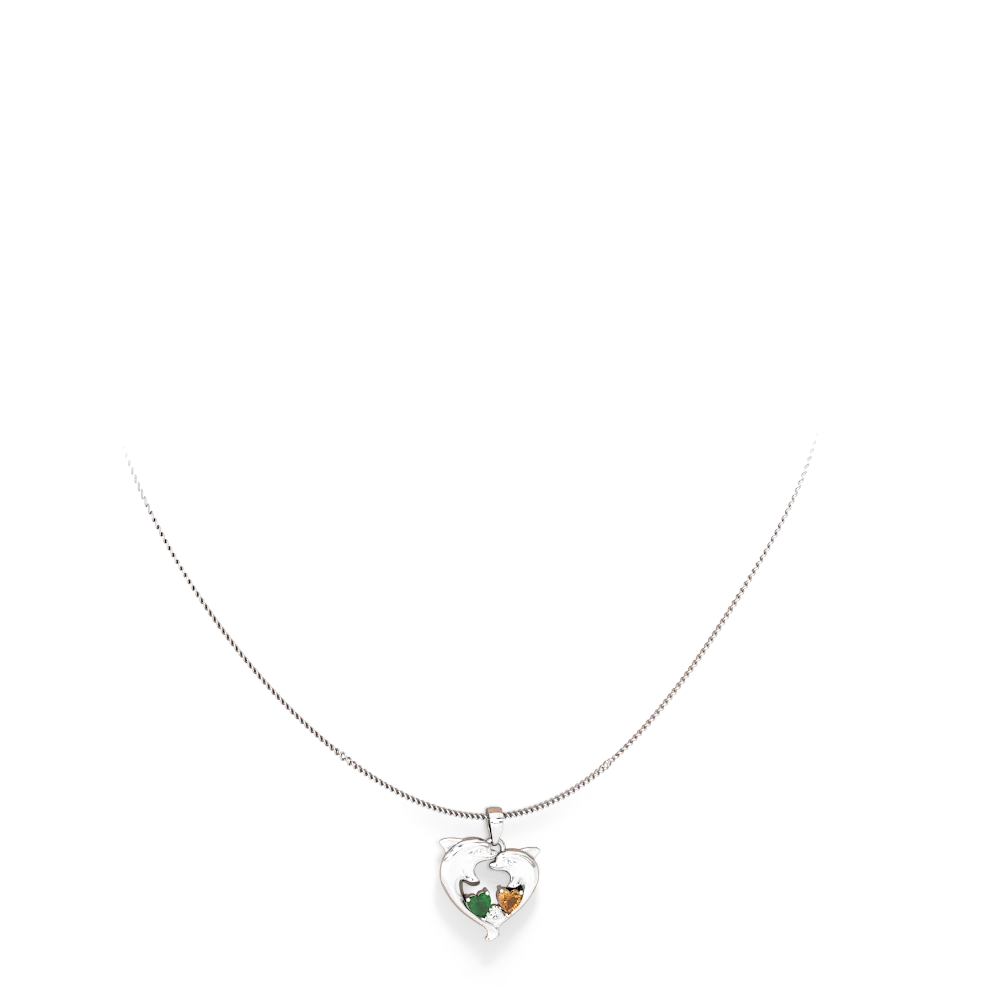 Emerald Dolphin Heart 14K White Gold pendant P5820