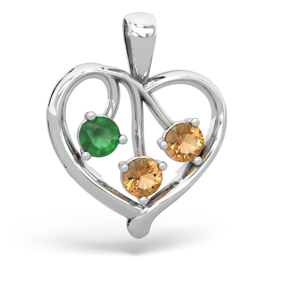 Emerald Glowing Heart 14K White Gold pendant P2233