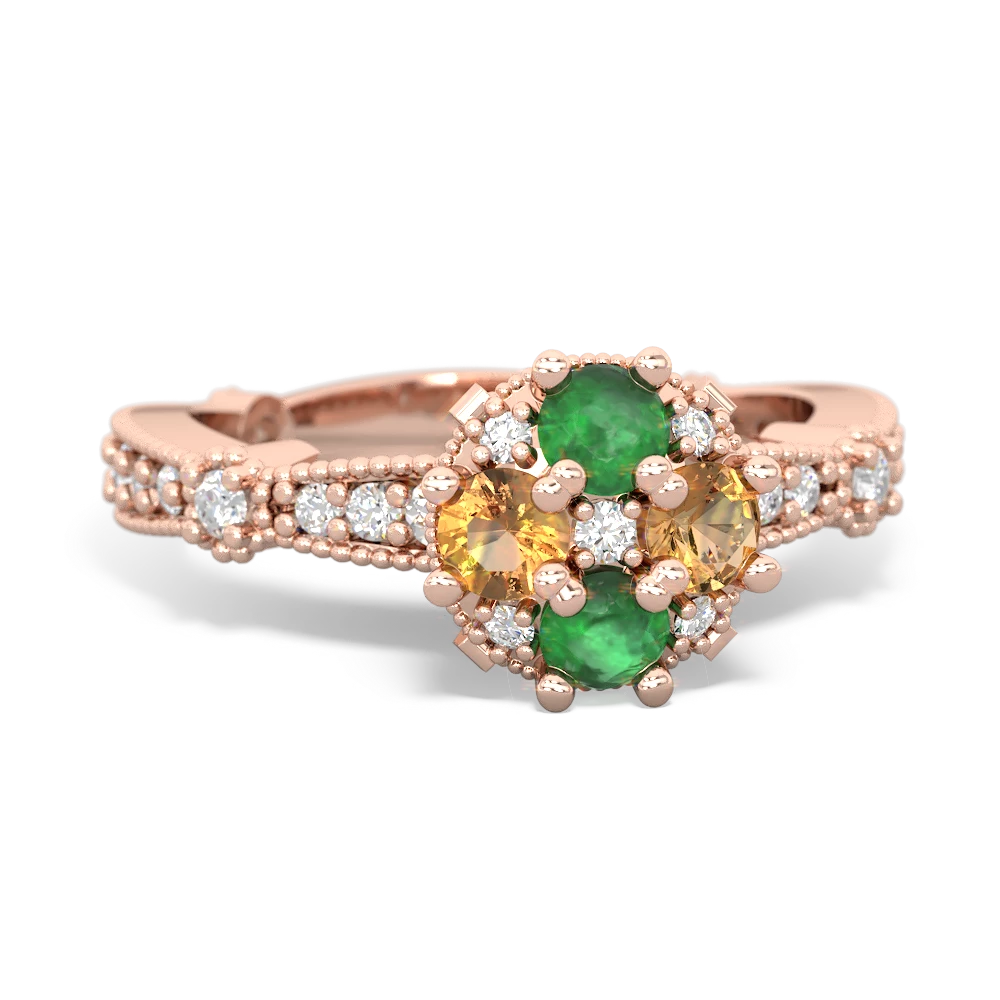 Emerald Sparkling Tiara Cluster 14K Rose Gold ring R26293RD