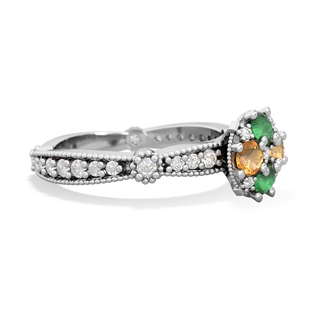 Emerald Sparkling Tiara Cluster 14K White Gold ring R26293RD