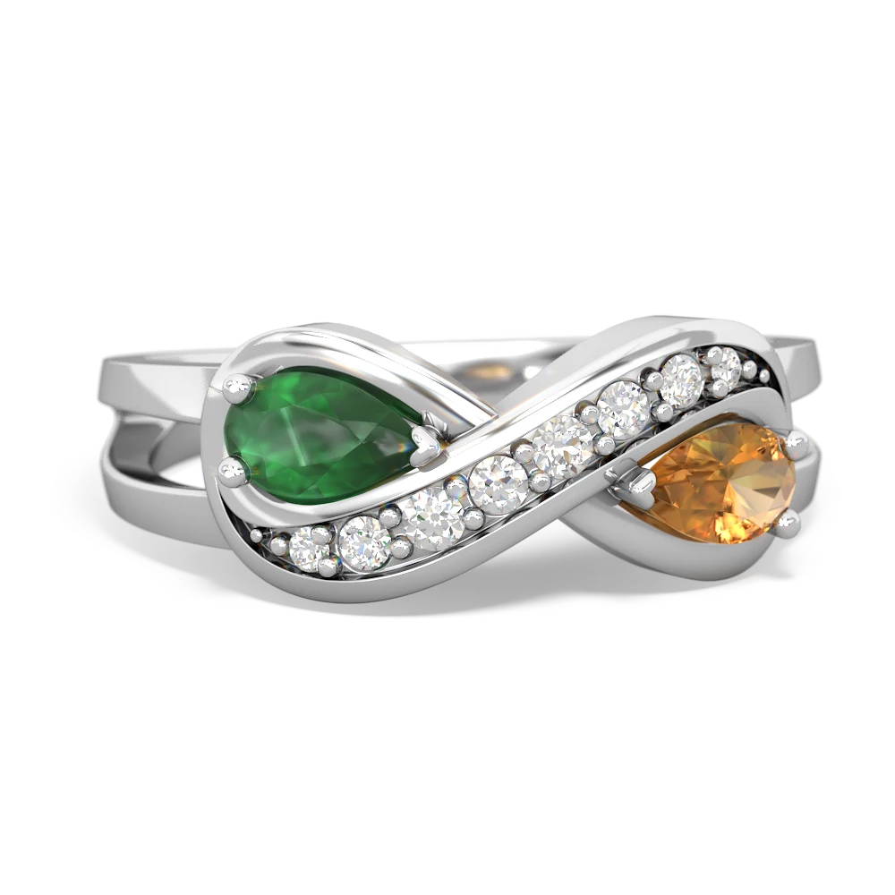 Emerald Diamond Infinity 14K White Gold ring R5390