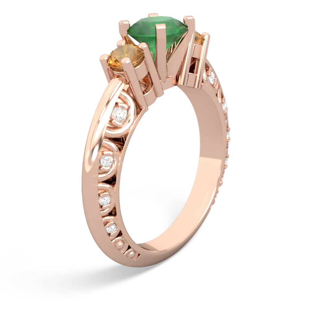 Emerald Art Deco Eternal Embrace Engagement 14K Rose Gold ring C2003