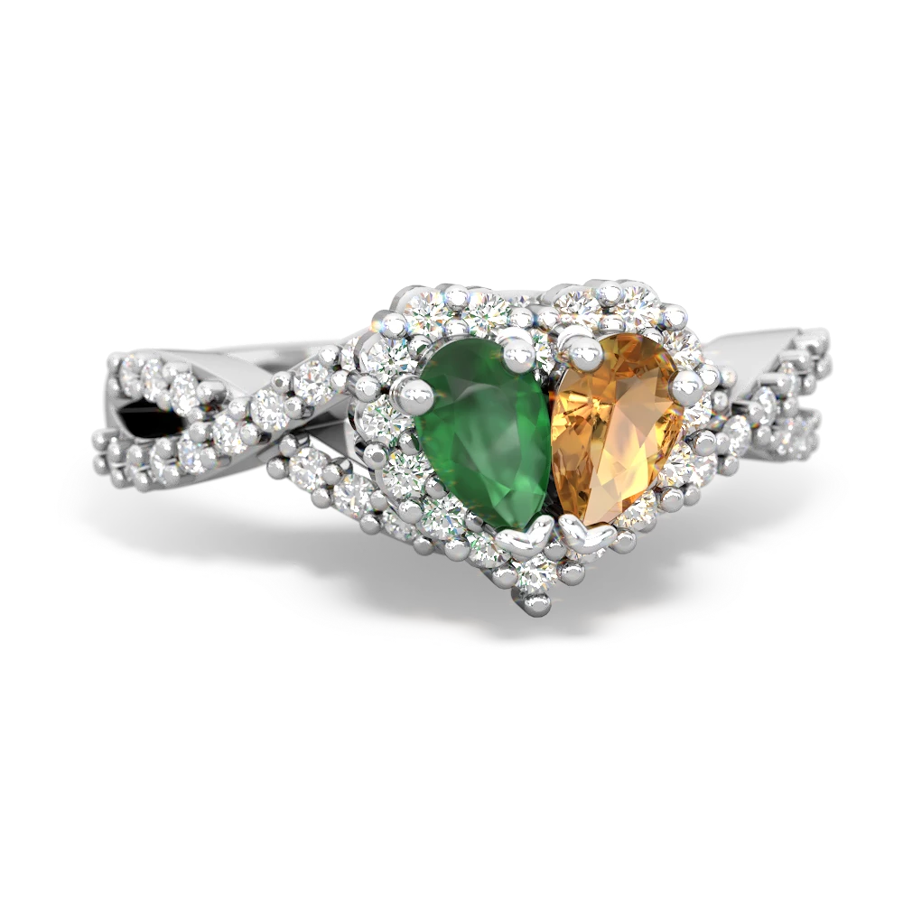 Emerald Diamond Twist 'One Heart' 14K White Gold ring R2640HRT