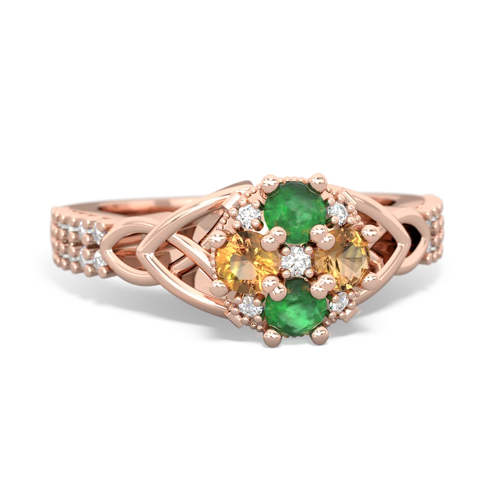 Emerald Celtic Knot Cluster Engagement 14K Rose Gold ring R26443RD