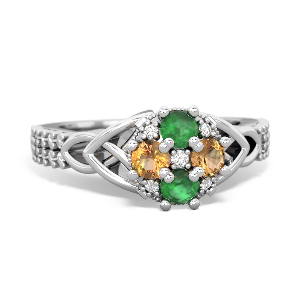 Emerald Celtic Knot Cluster Engagement 14K White Gold ring R26443RD