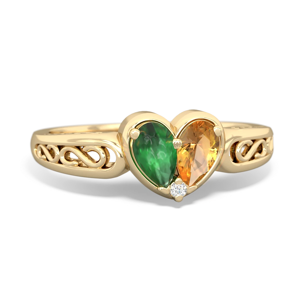 Emerald Filligree 'One Heart' 14K Yellow Gold ring R5070