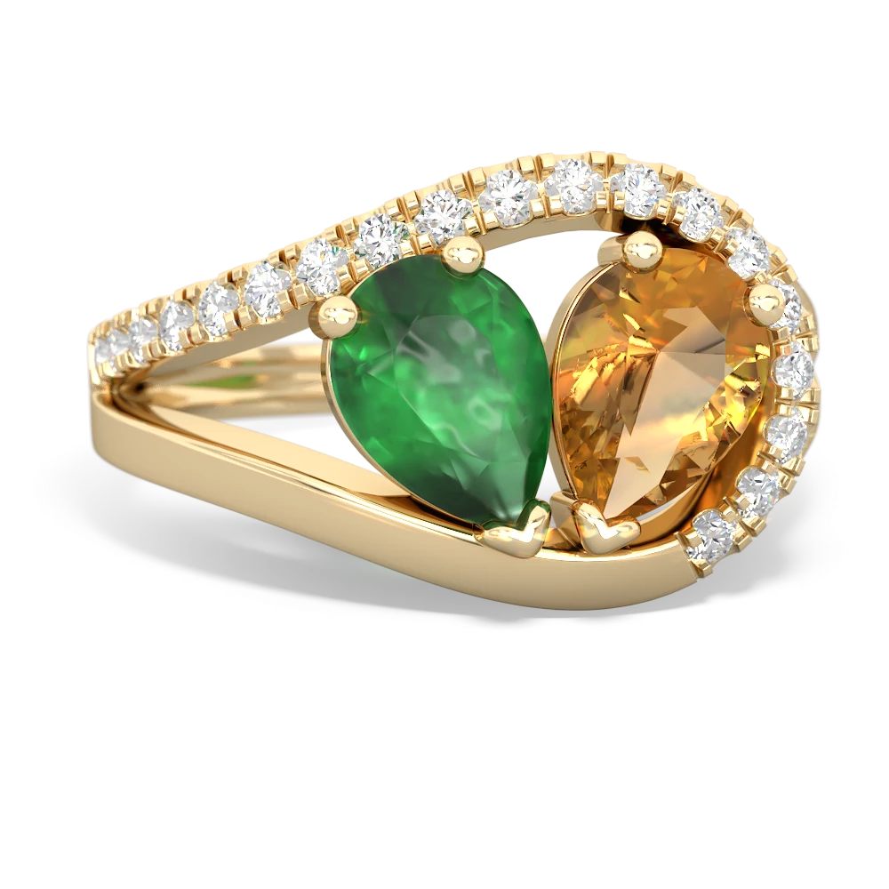 Emerald Nestled Heart Keepsake 14K Yellow Gold ring R5650