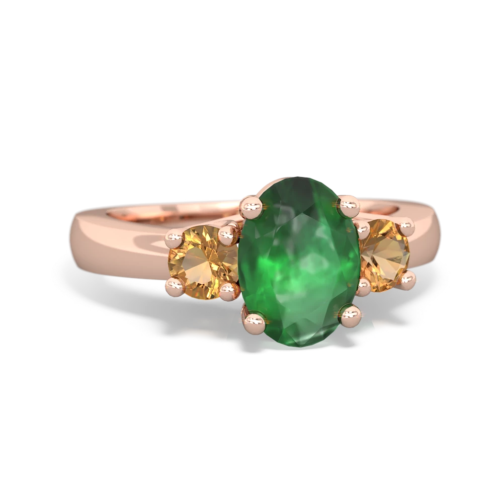 Emerald Three Stone Oval Trellis 14K Rose Gold ring R4024