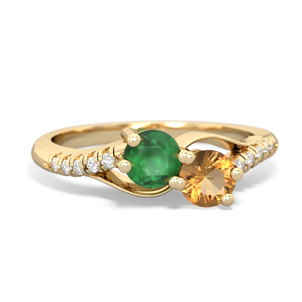 Emerald Infinity Pave Two Stone 14K Yellow Gold ring R5285