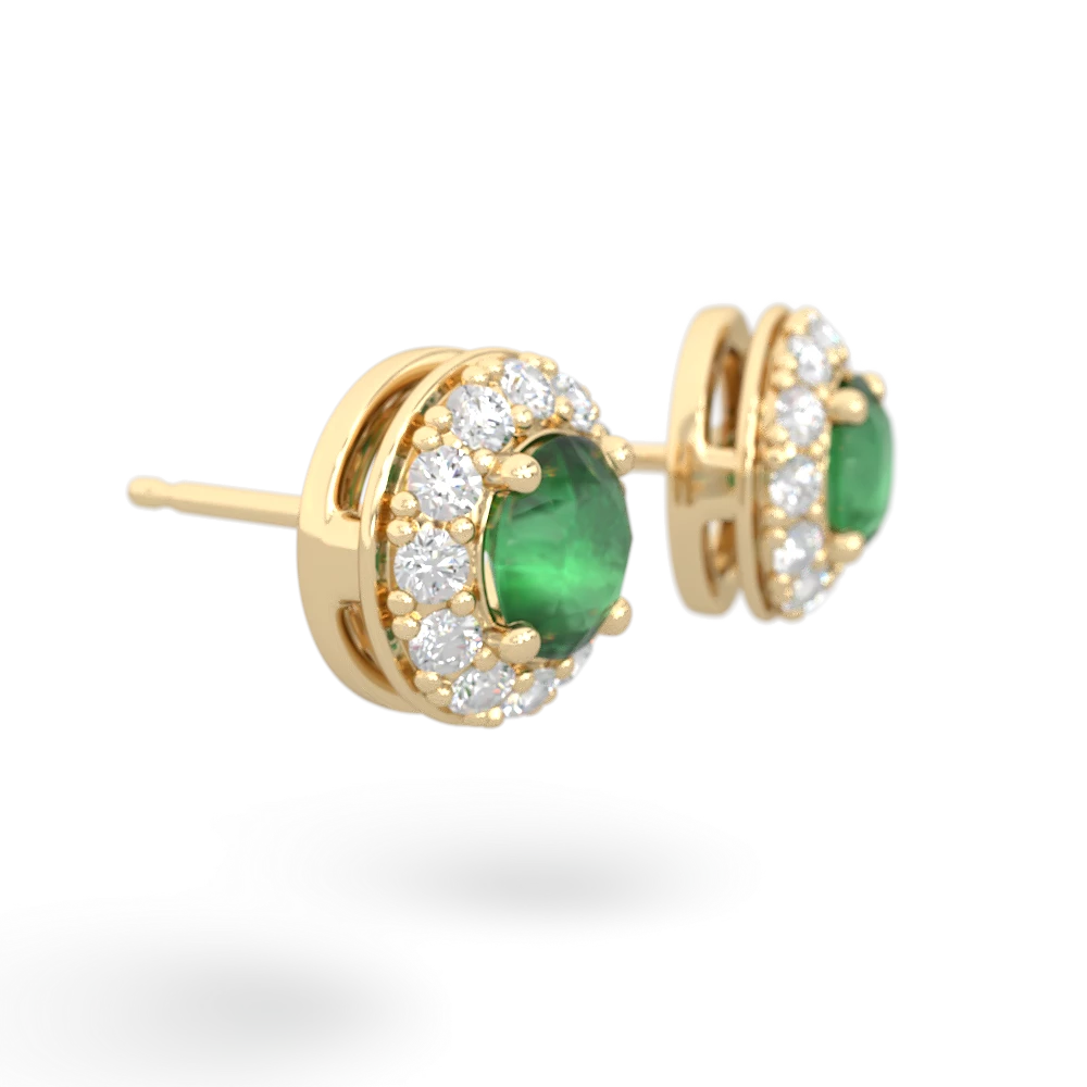 Emerald Diamond Halo 14K Yellow Gold earrings E5370