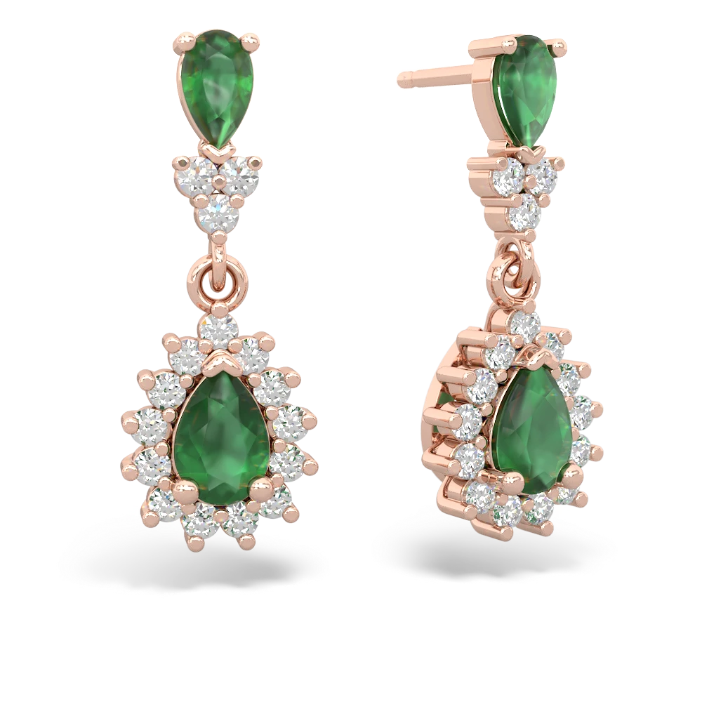 Emerald Halo Pear Dangle earrings - 14K Rose Gold |JewelsForMe