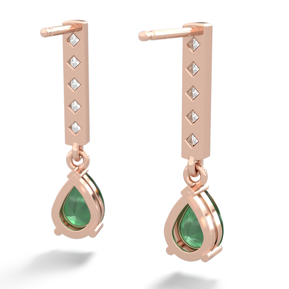 Emerald Art Deco Diamond Drop 14K Rose Gold earrings E5324