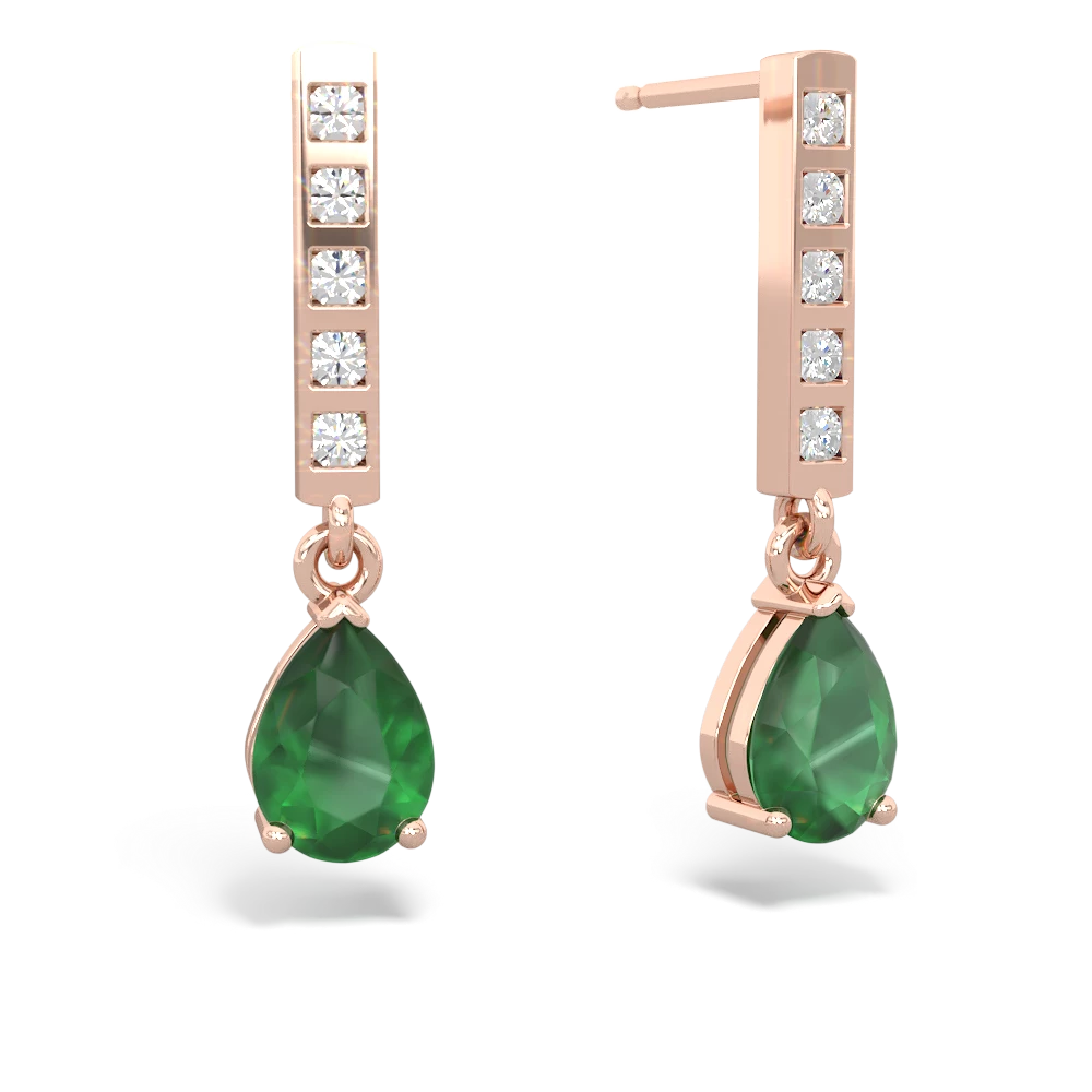 Emerald Art Deco Diamond Drop 14K Rose Gold earrings E5324