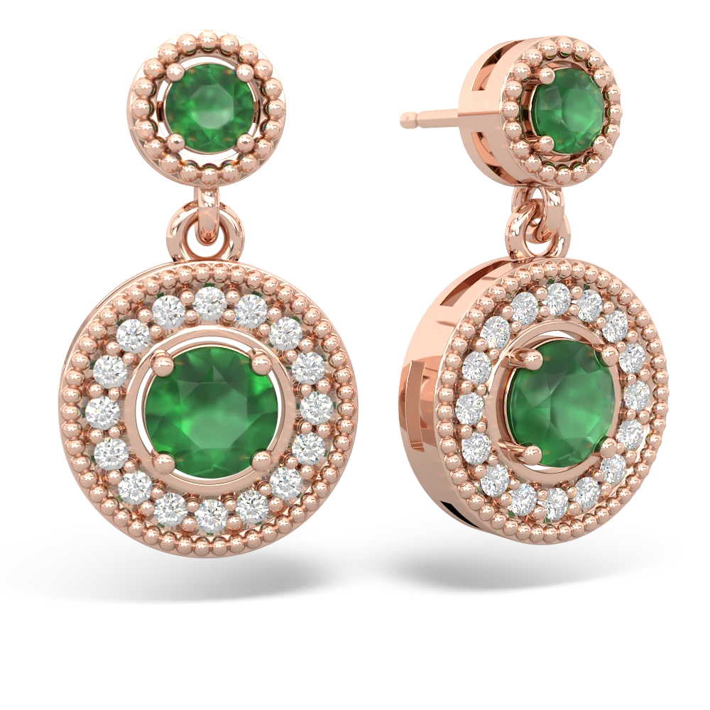 Emerald Halo Dangle earrings - 14K Rose Gold |JewelsForMe