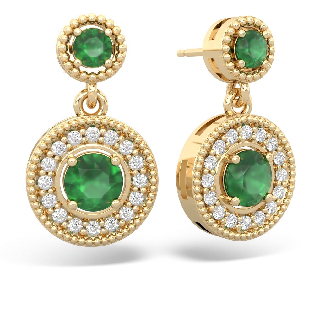 Emerald Halo Dangle 14K Yellow Gold earrings E5319