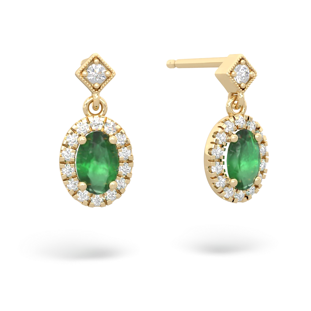 Emerald Antique-Style Halo 14K Yellow Gold earrings E5720