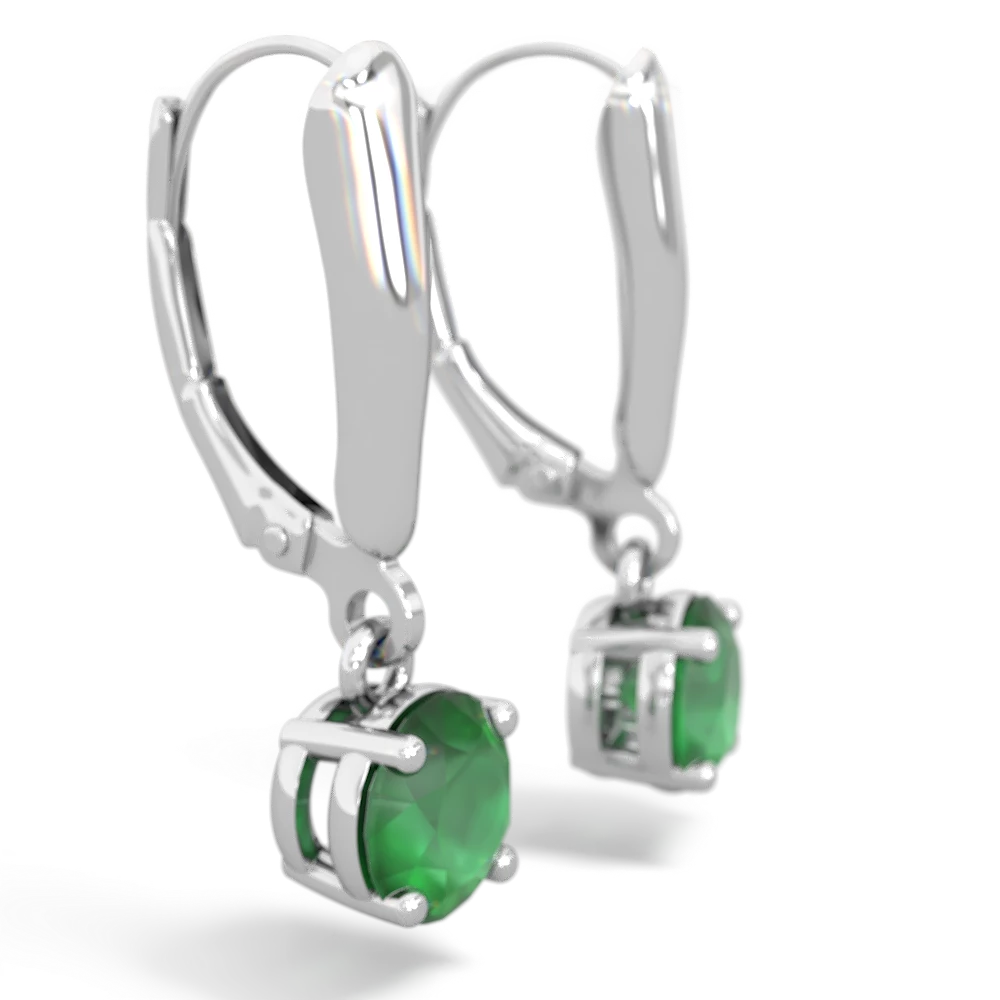 Emerald 6Mm  Round Lever Back 14K White Gold earrings E2786