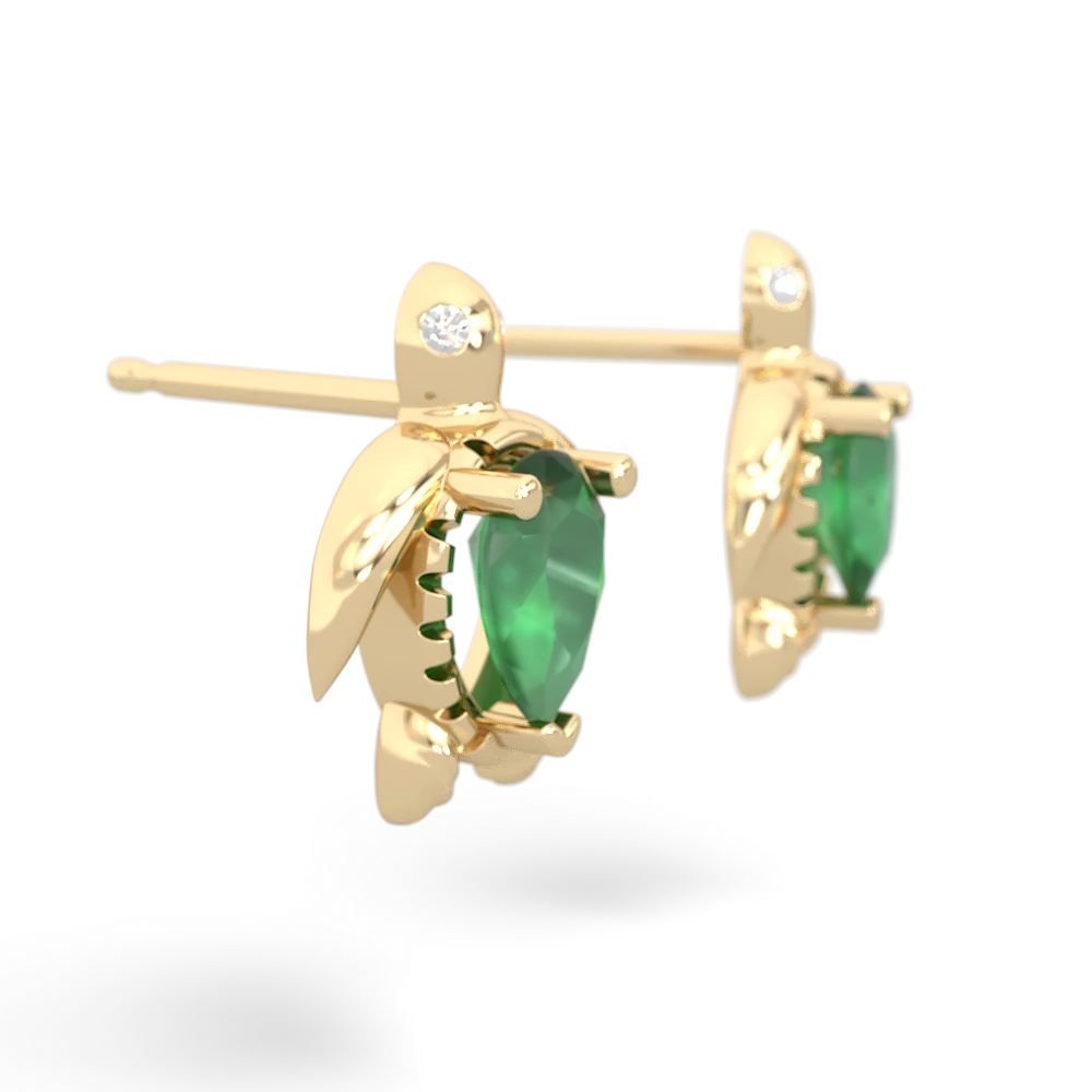 Emerald Baby Sea Turtle 14K Yellow Gold earrings E5241