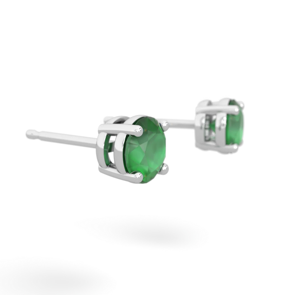 Emerald 5Mm Round Stud 14K White Gold earrings E1785