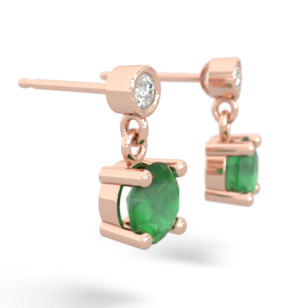 Emerald Diamond Drop 6Mm Round 14K Rose Gold earrings E1986