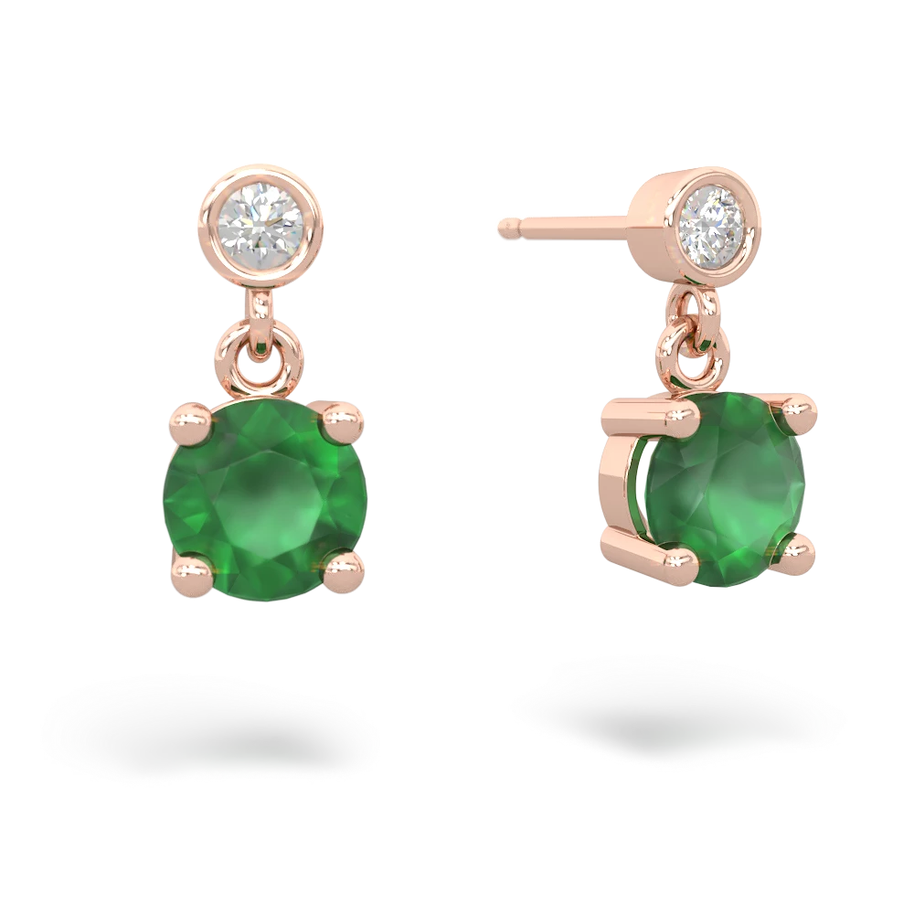 Emerald Diamond Drop 6Mm Round 14K Rose Gold earrings E1986