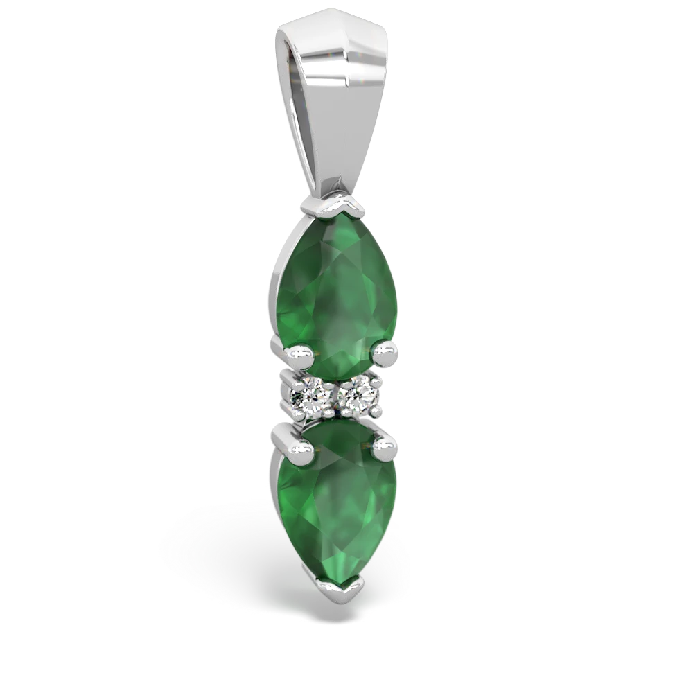 Emerald Bowtie Drop 14K White Gold pendant P0865