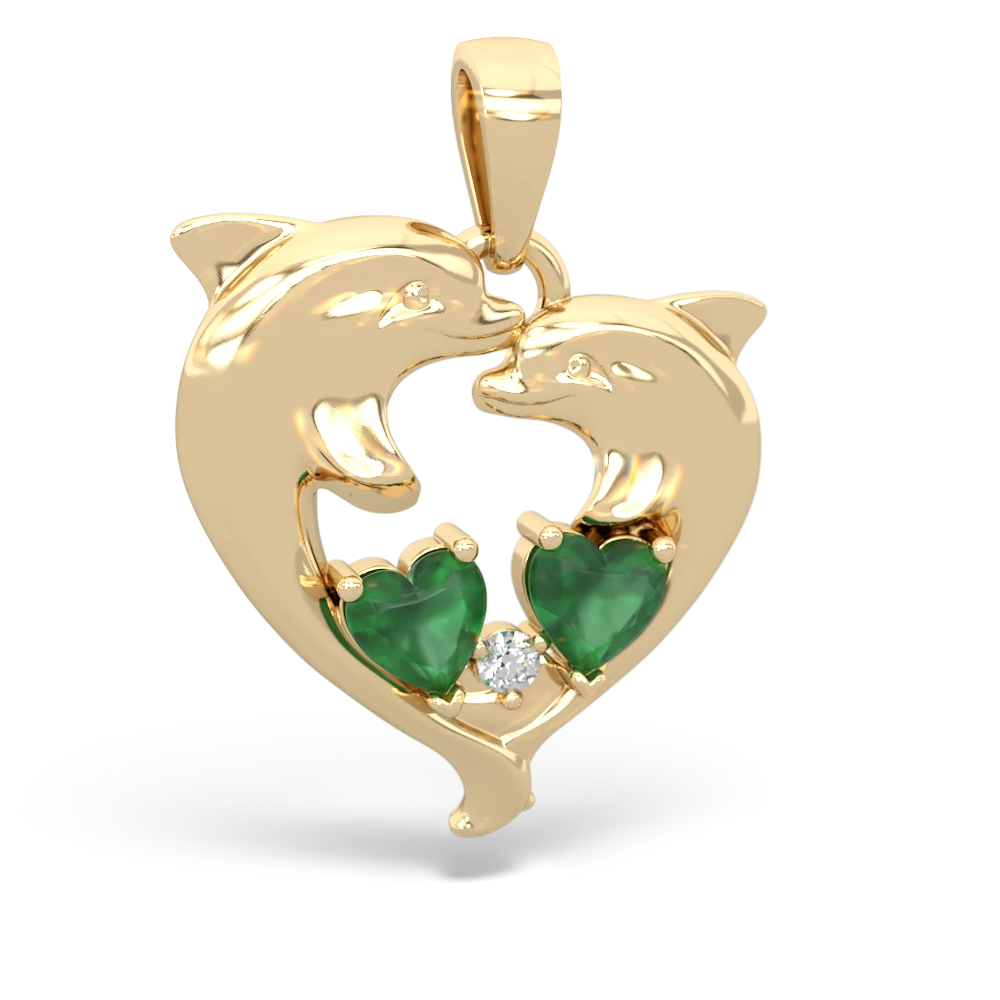 Emerald Dolphin Heart 14K Yellow Gold pendant P5820