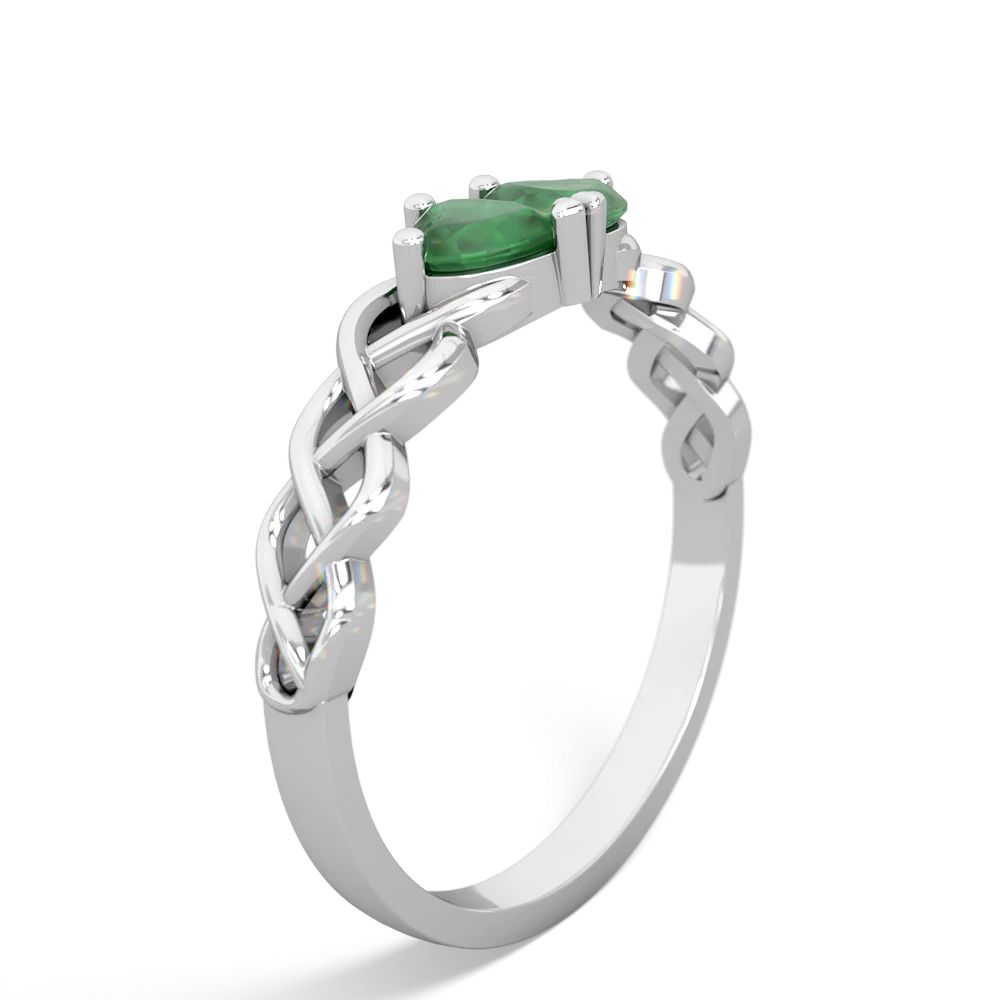 Emerald Heart To Heart Braid 14K White Gold ring R5870