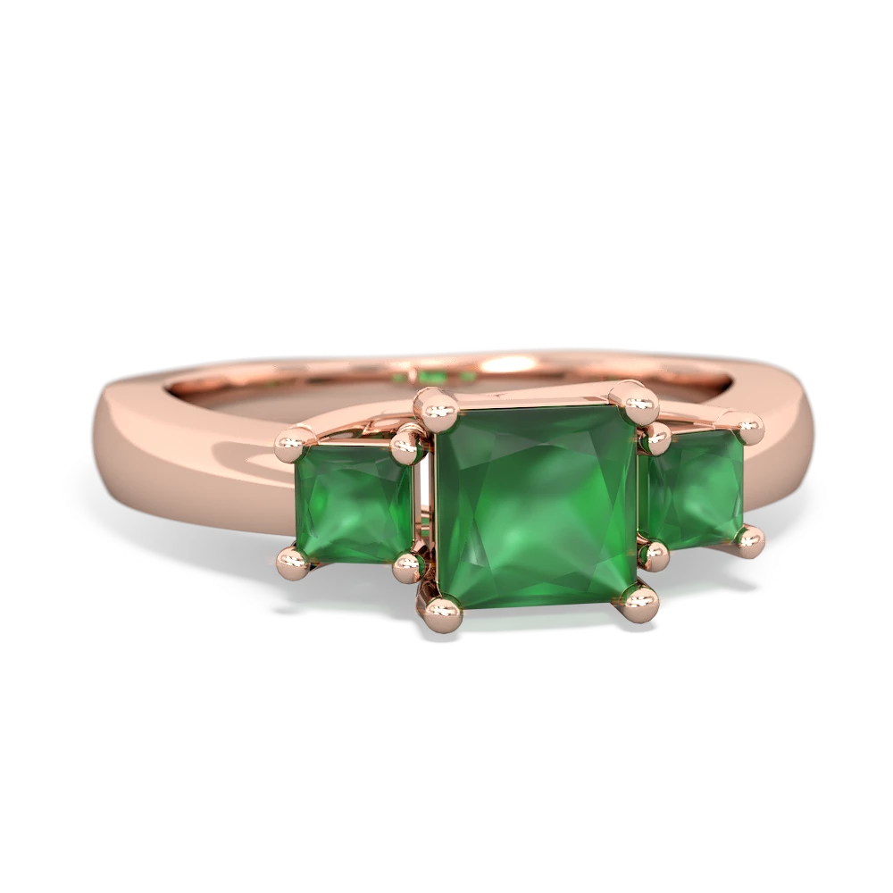 Lab Emerald Three Stone Trellis 14K Rose Gold ring R4015