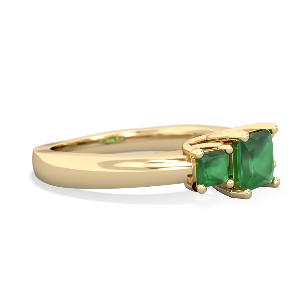 Lab Emerald Three Stone Trellis 14K Yellow Gold ring R4015