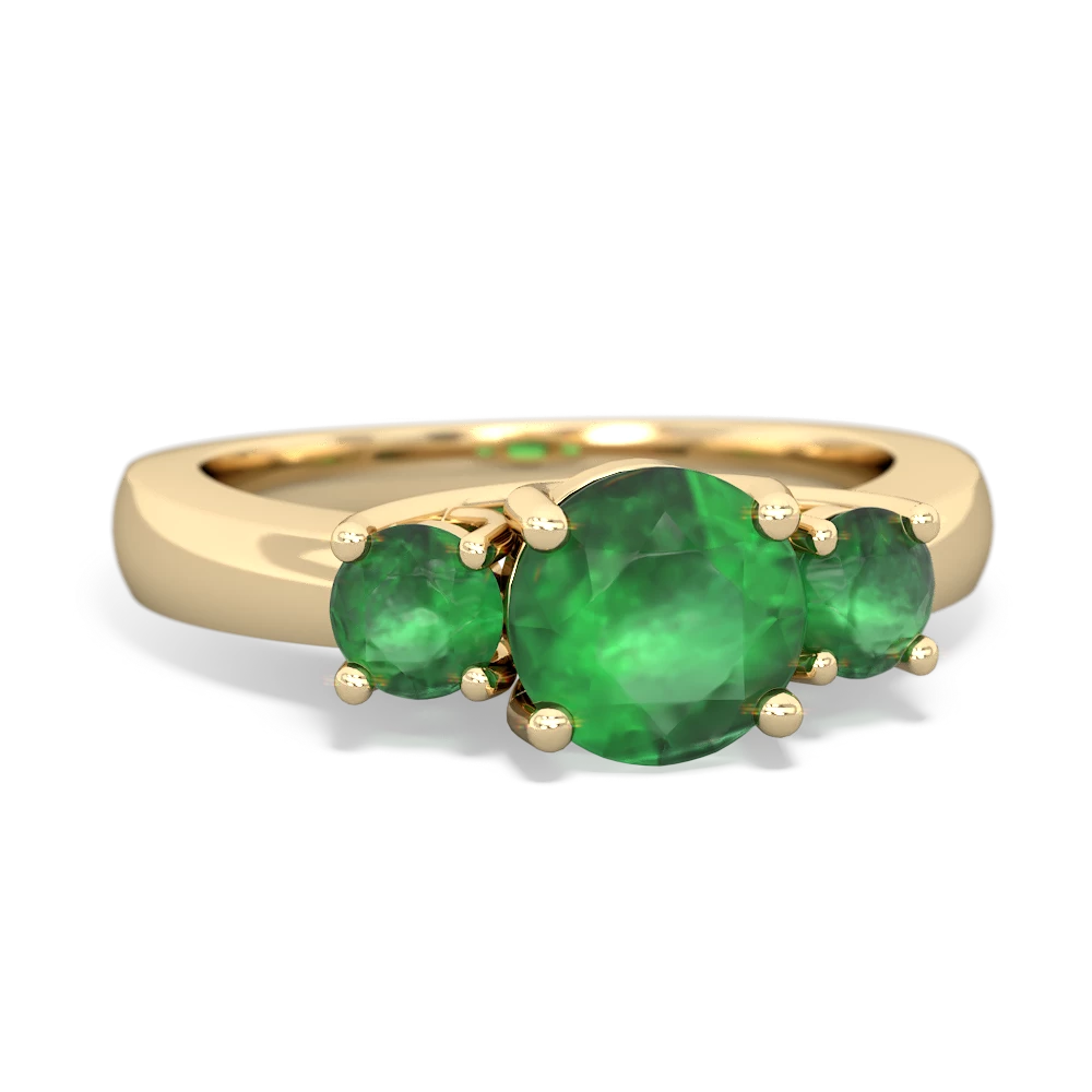 Emerald Three Stone Round Trellis 14K Yellow Gold ring R4018