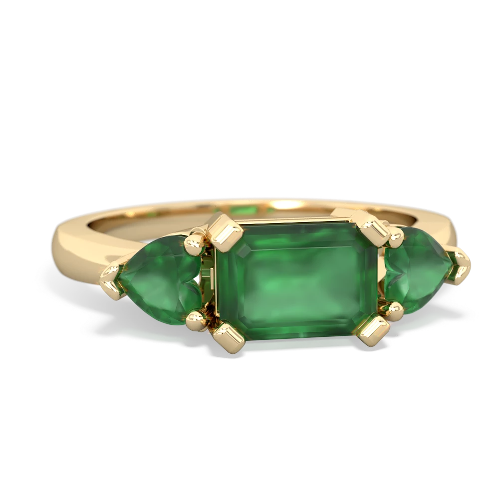 Lab Emerald Three Stone 14K Yellow Gold ring R5235