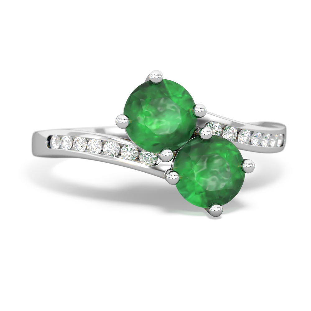 Emerald Channel Set Two Stone 14K White Gold ring R5303