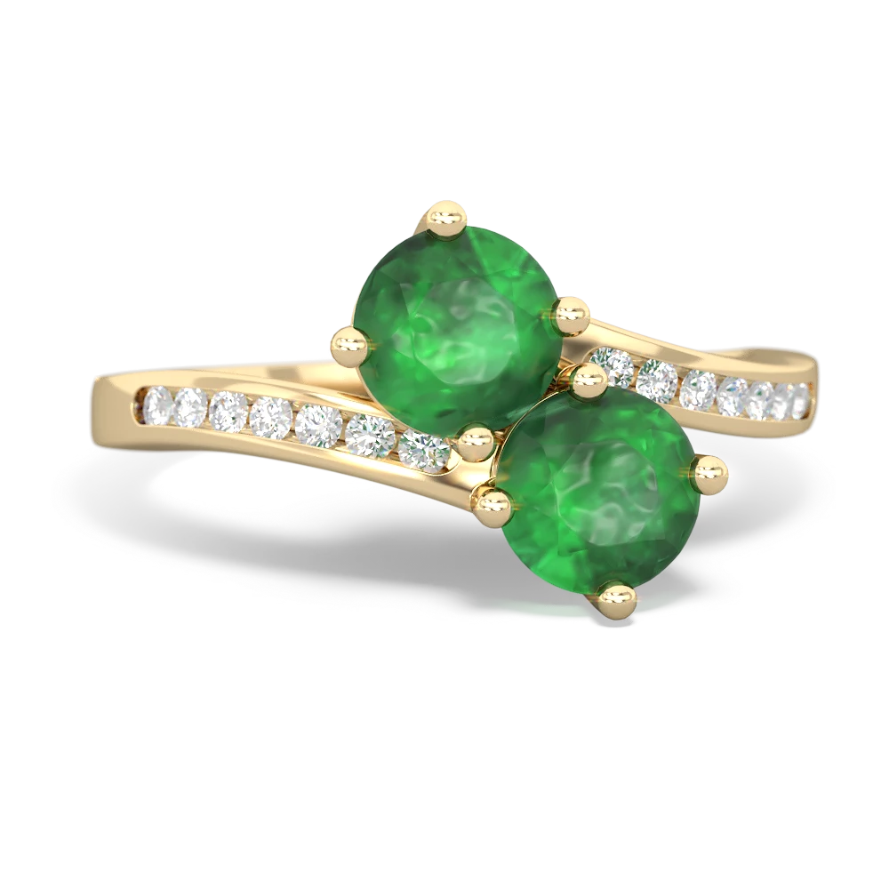 Emerald Channel Set Two Stone 14K Yellow Gold ring R5303