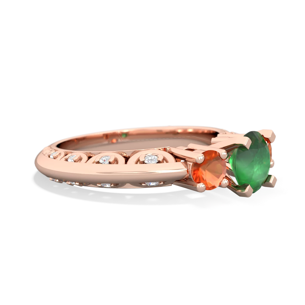 Emerald Art Deco Eternal Embrace Engagement 14K Rose Gold ring C2003