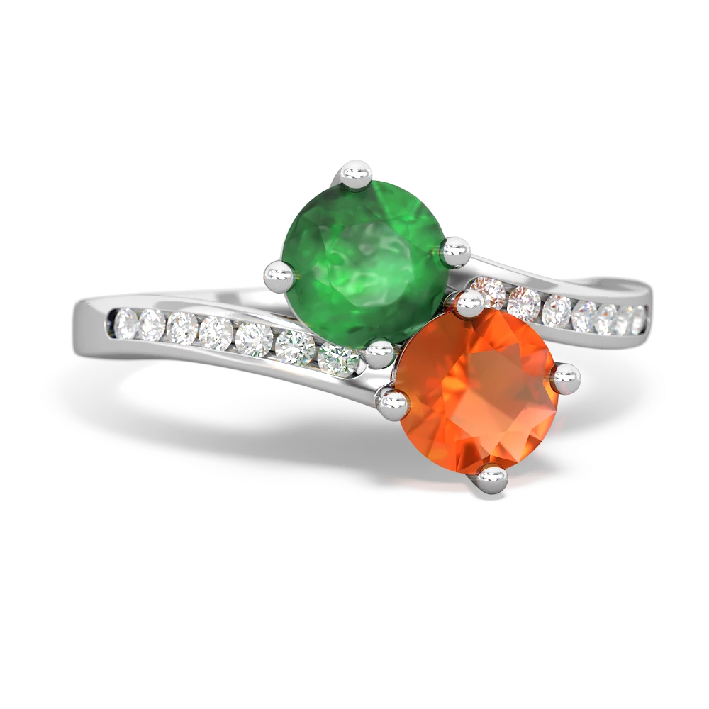 Emerald Channel Set Two Stone 14K White Gold ring R5303