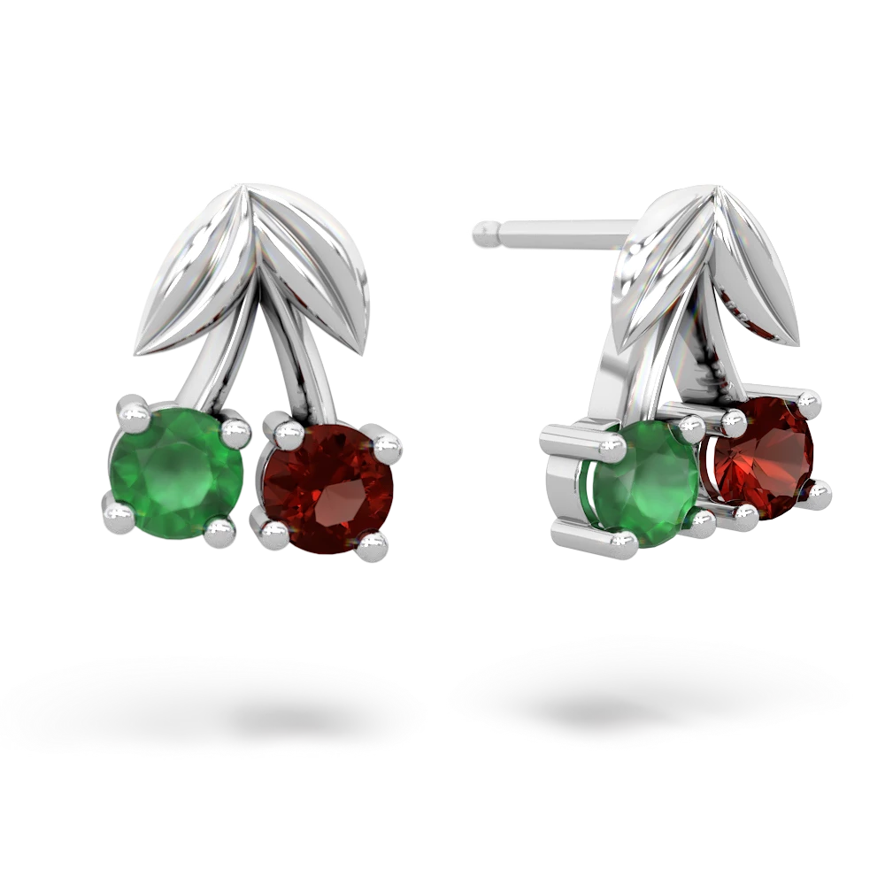 Emerald Sweet Cherries 14K White Gold earrings E7001