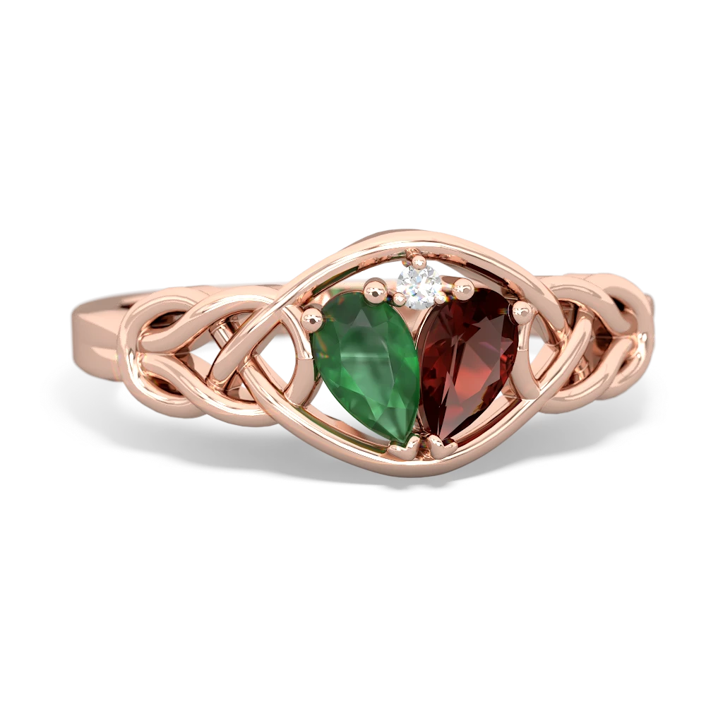 Emerald Celtic Love Knot 14K Rose Gold ring R5420