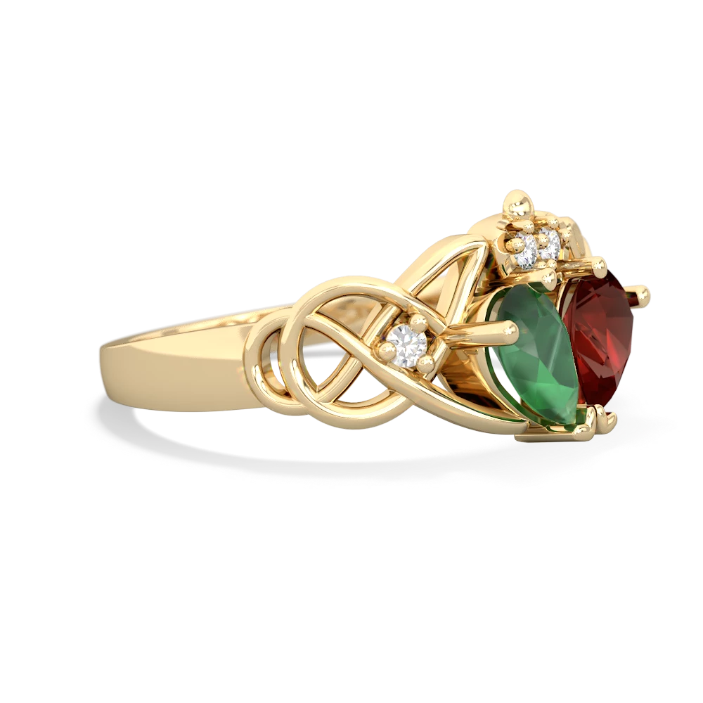 Emerald 'One Heart' Celtic Knot Claddagh 14K Yellow Gold ring R5322