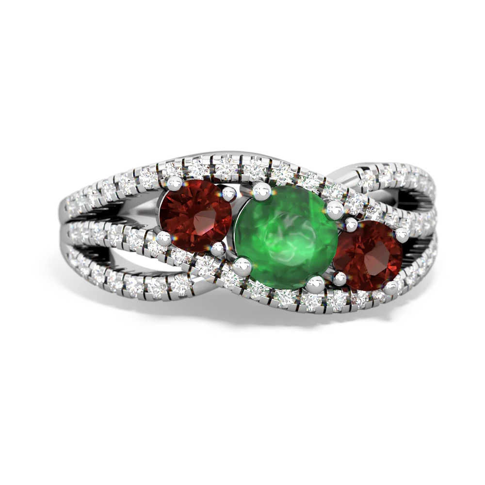 Emerald Three Stone Aurora 14K White Gold ring R3080