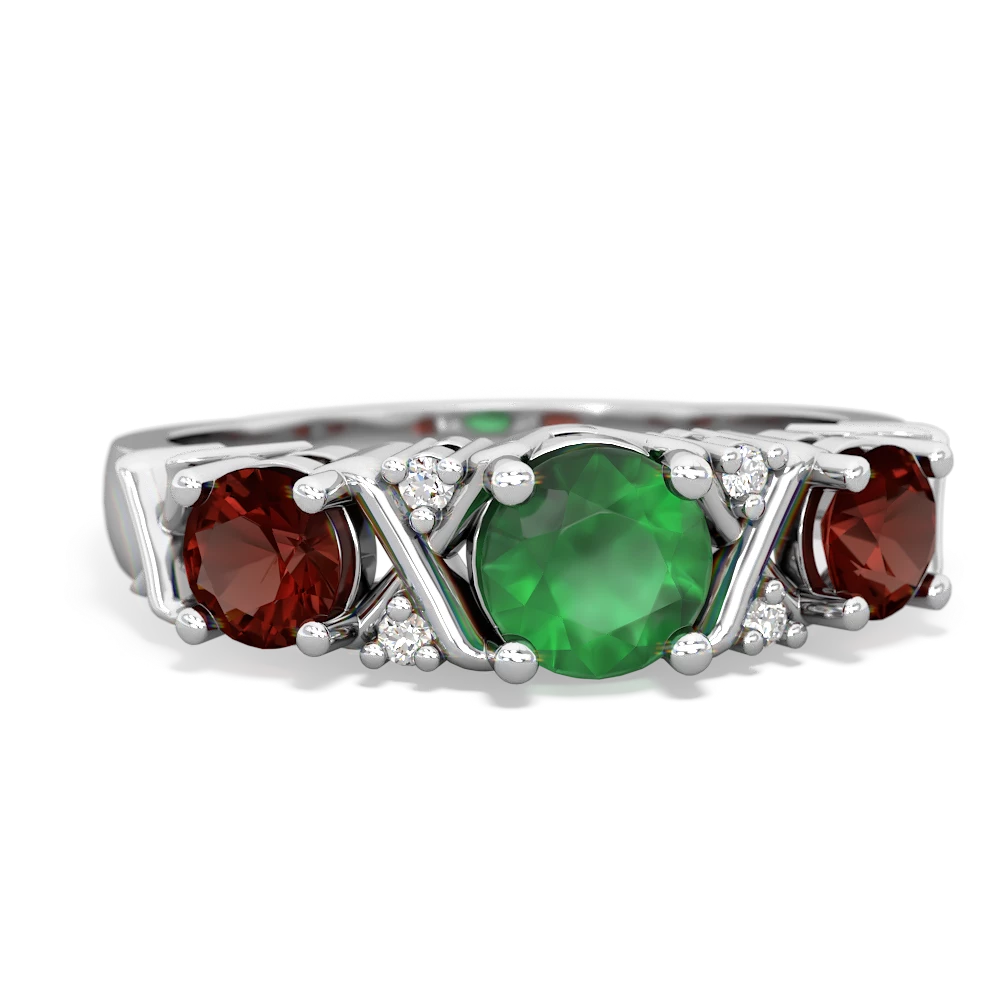 Emerald Hugs And Kisses 14K White Gold ring R5016