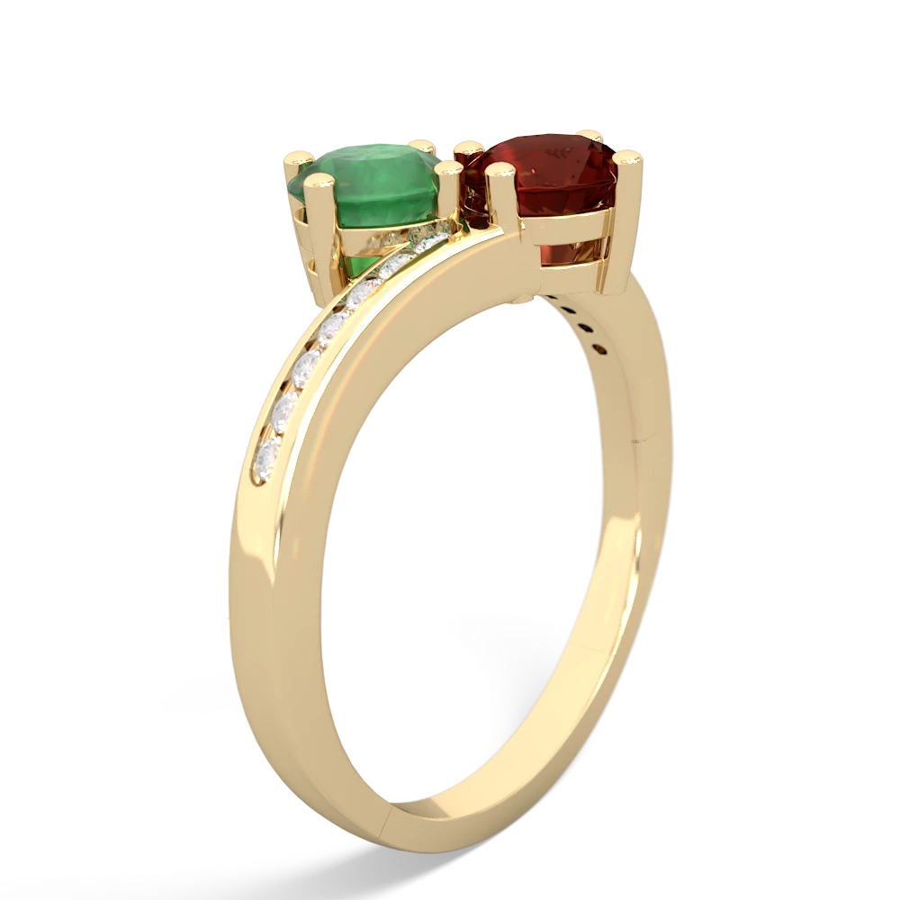 Emerald Channel Set Two Stone 14K Yellow Gold ring R5303