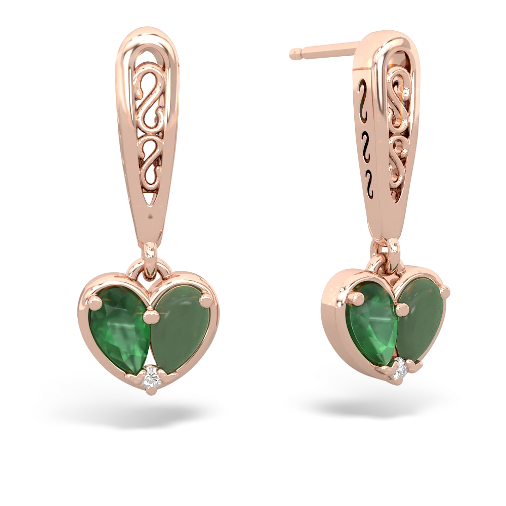 Emerald Filligree Heart 14K Rose Gold earrings E5070