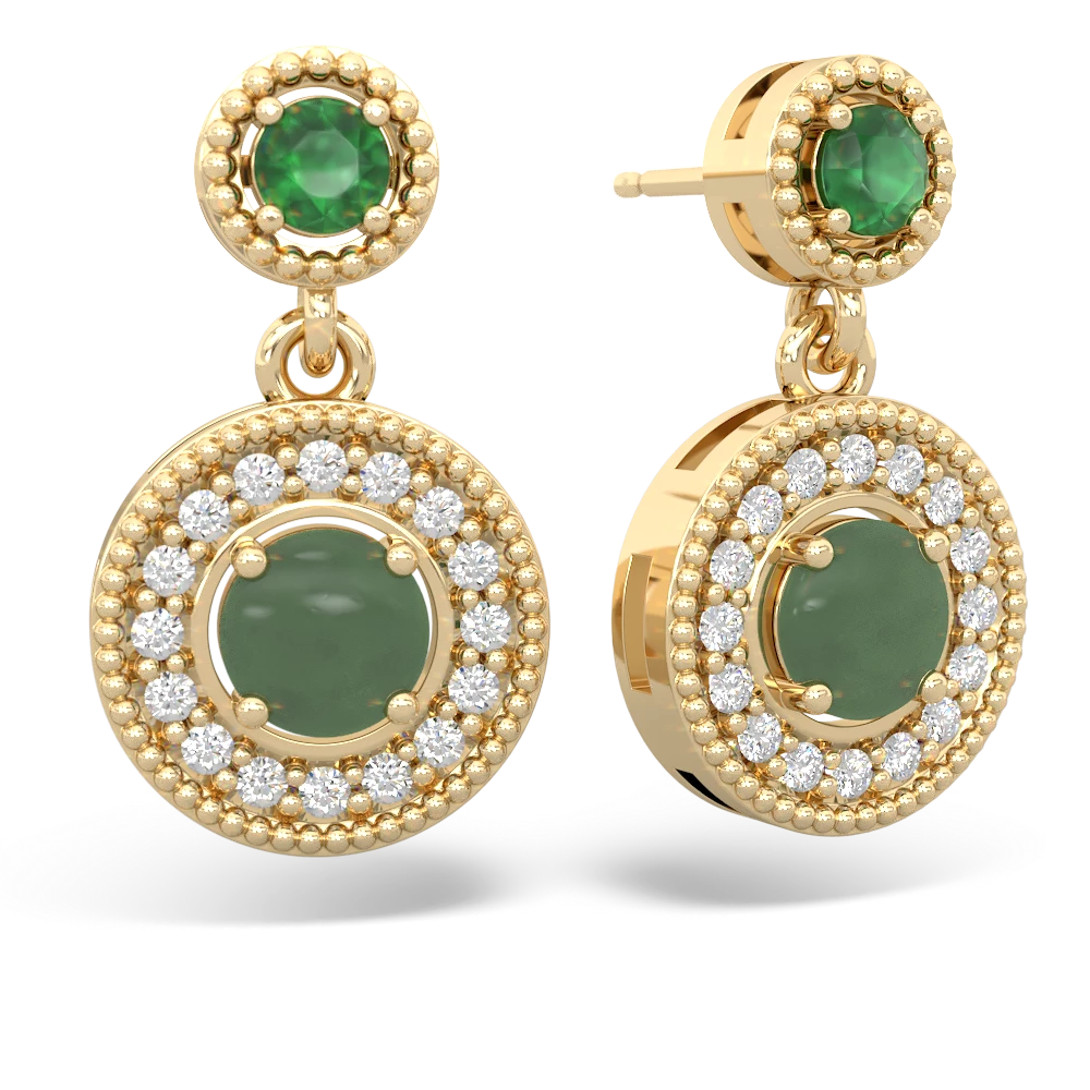 Emerald Halo Dangle 14K Yellow Gold earrings E5319