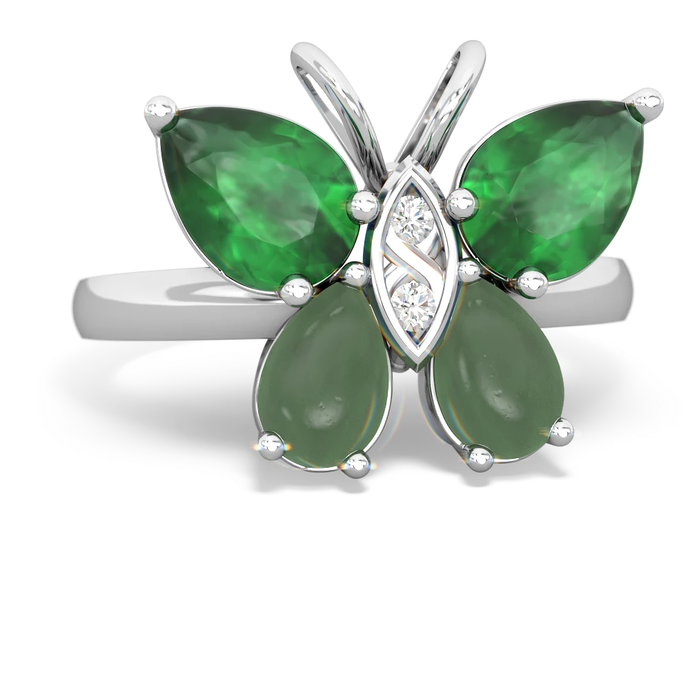 Emerald Butterfly 14K White Gold ring R2215