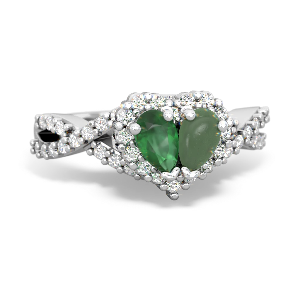 Emerald Diamond Twist 'One Heart' 14K White Gold ring R2640HRT