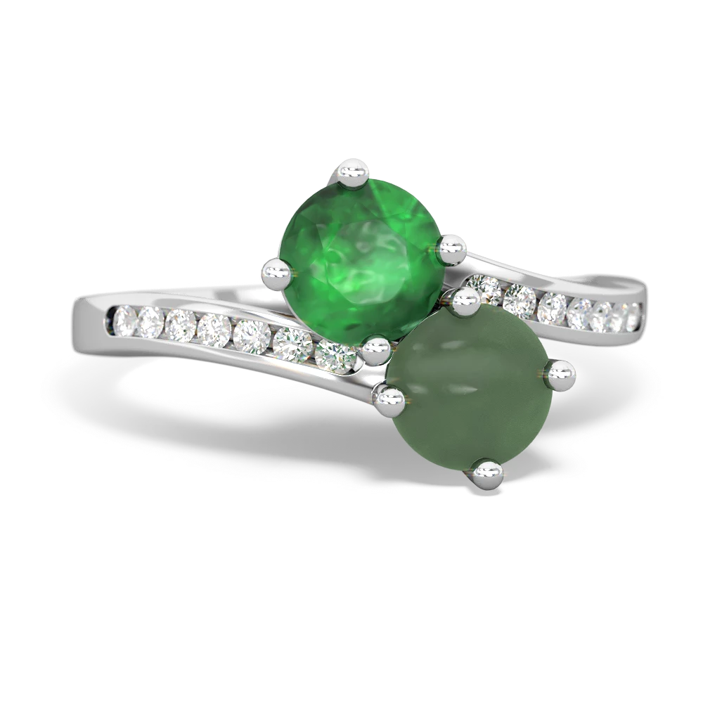 Emerald Channel Set Two Stone 14K White Gold ring R5303