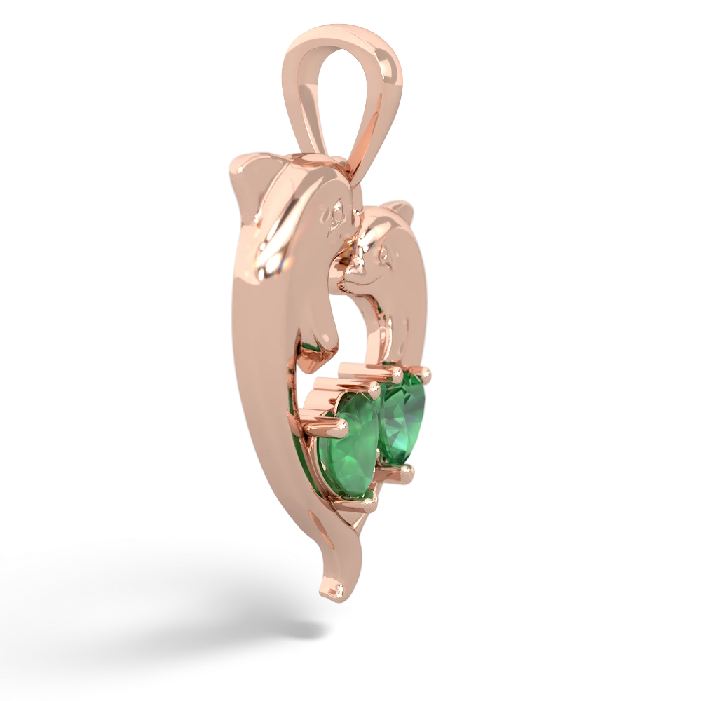 Emerald Dolphin Heart 14K Rose Gold pendant P5820