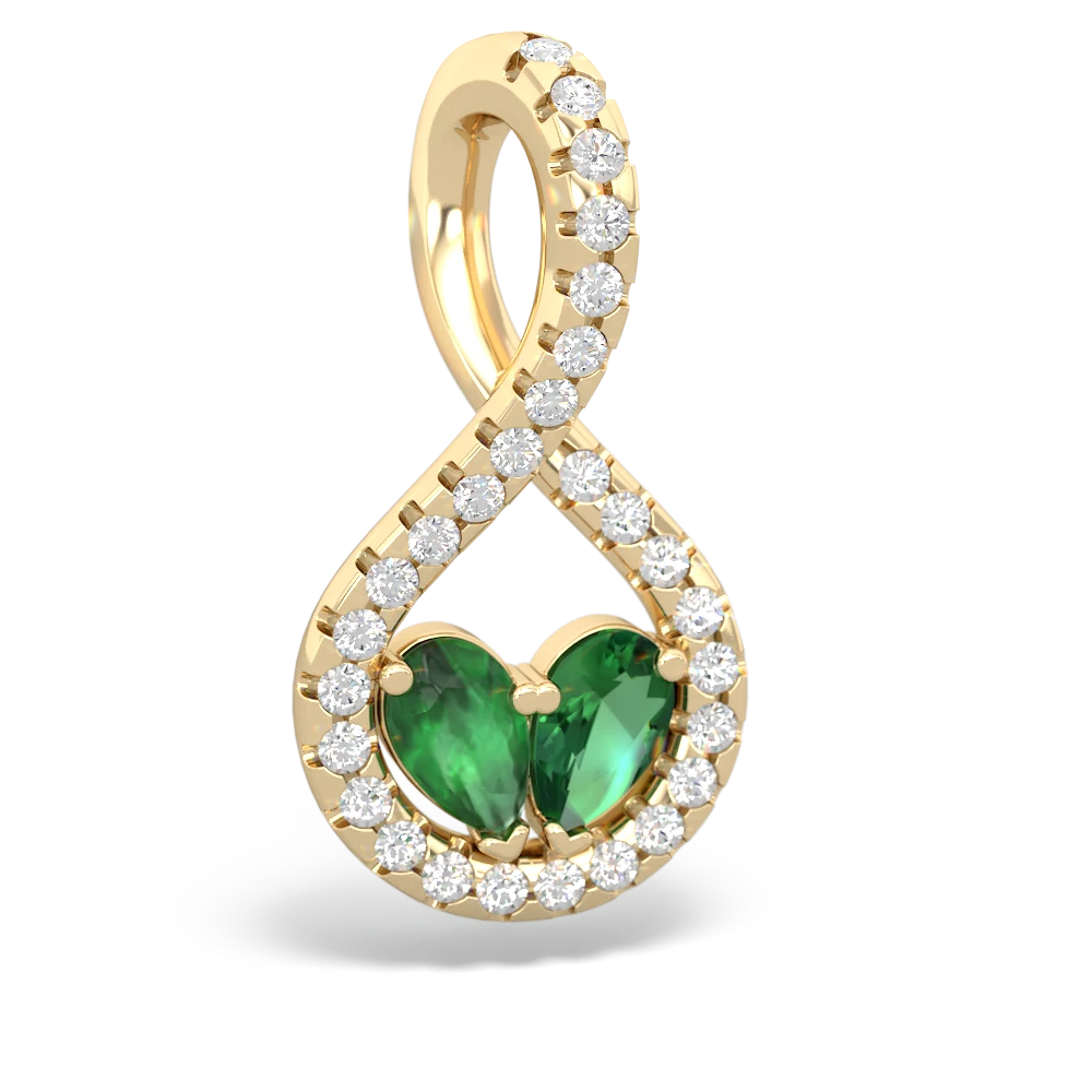 Emerald Pave Twist 'One Heart' 14K Yellow Gold pendant P5360