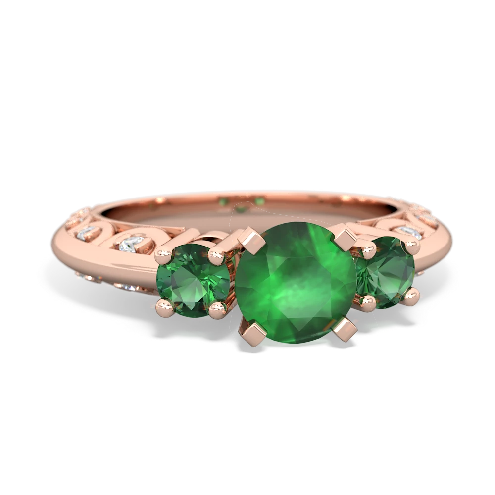 Emerald Art Deco Eternal Embrace Engagement 14K Rose Gold ring C2003